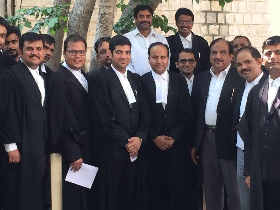 Gaurav Singh Tanwar with fellow advocates in robes at the court premises